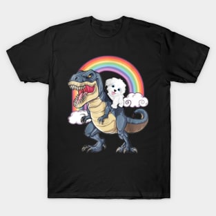 Havanese Riding T rex rainbow T-Shirt